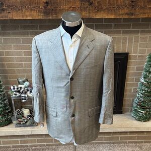 Canali mens 42R green plaid 100% wool 3-button vintage suit jacket